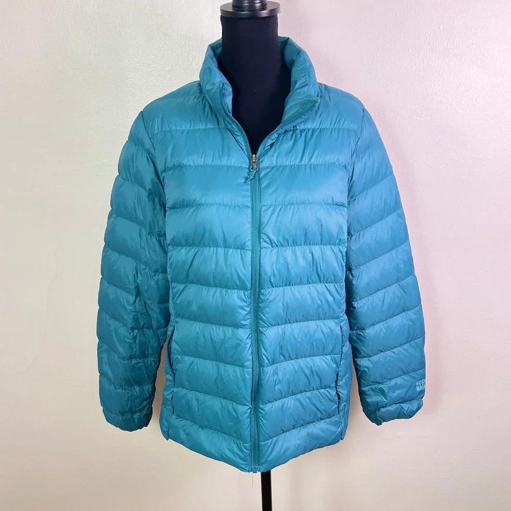 Eddie Bauer CirrusLite Jacket XL Teal Blue 650 Down Insulated Quilted Full Zip